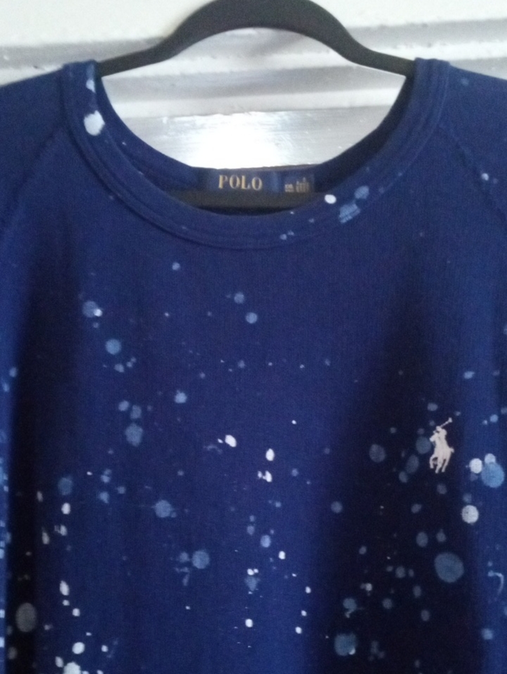 Polo Ralph Lauren Xxl Blue Ragland Sweatshirt With White N Baby Blue Paint Splat
